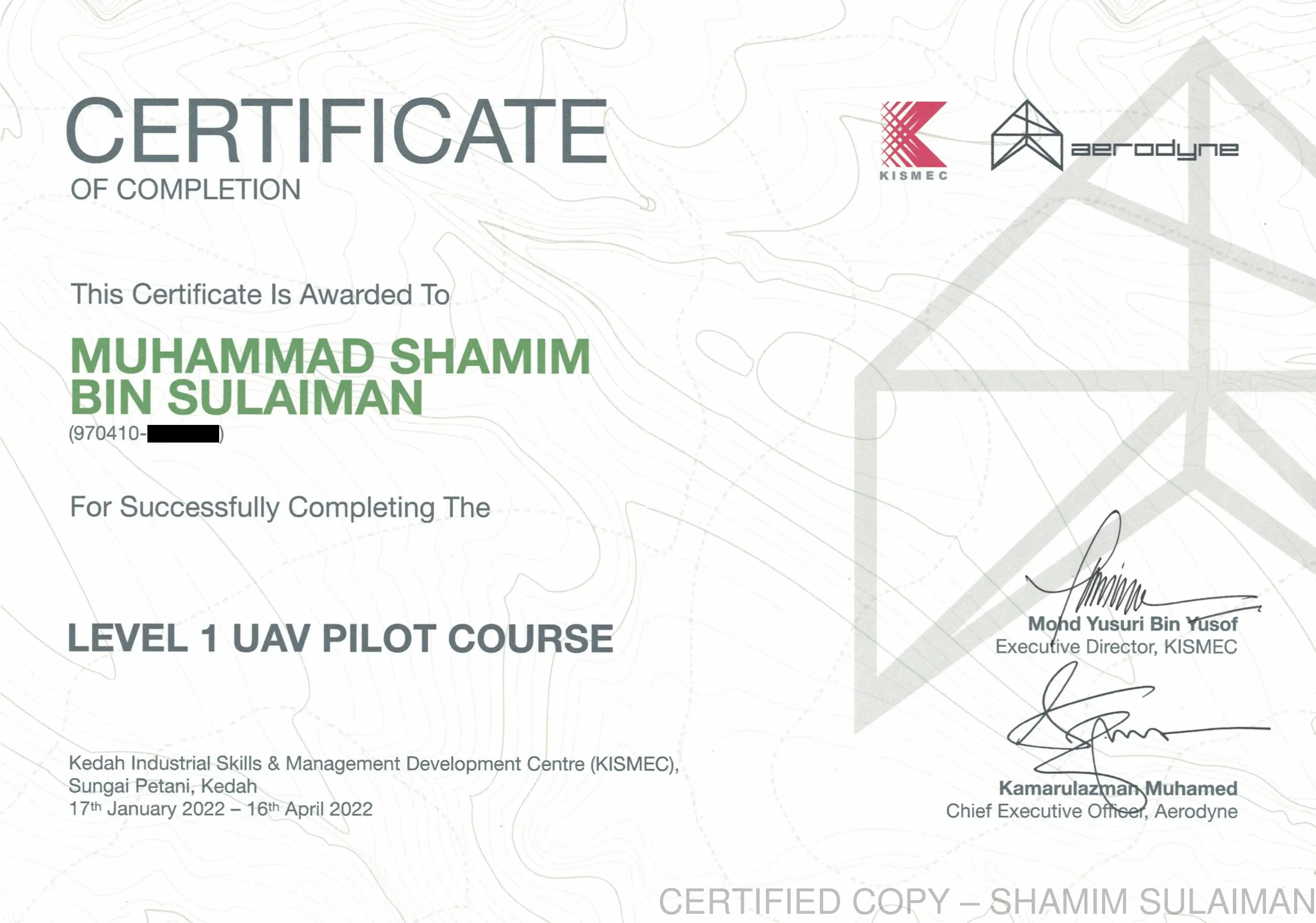 Certificate of Completion